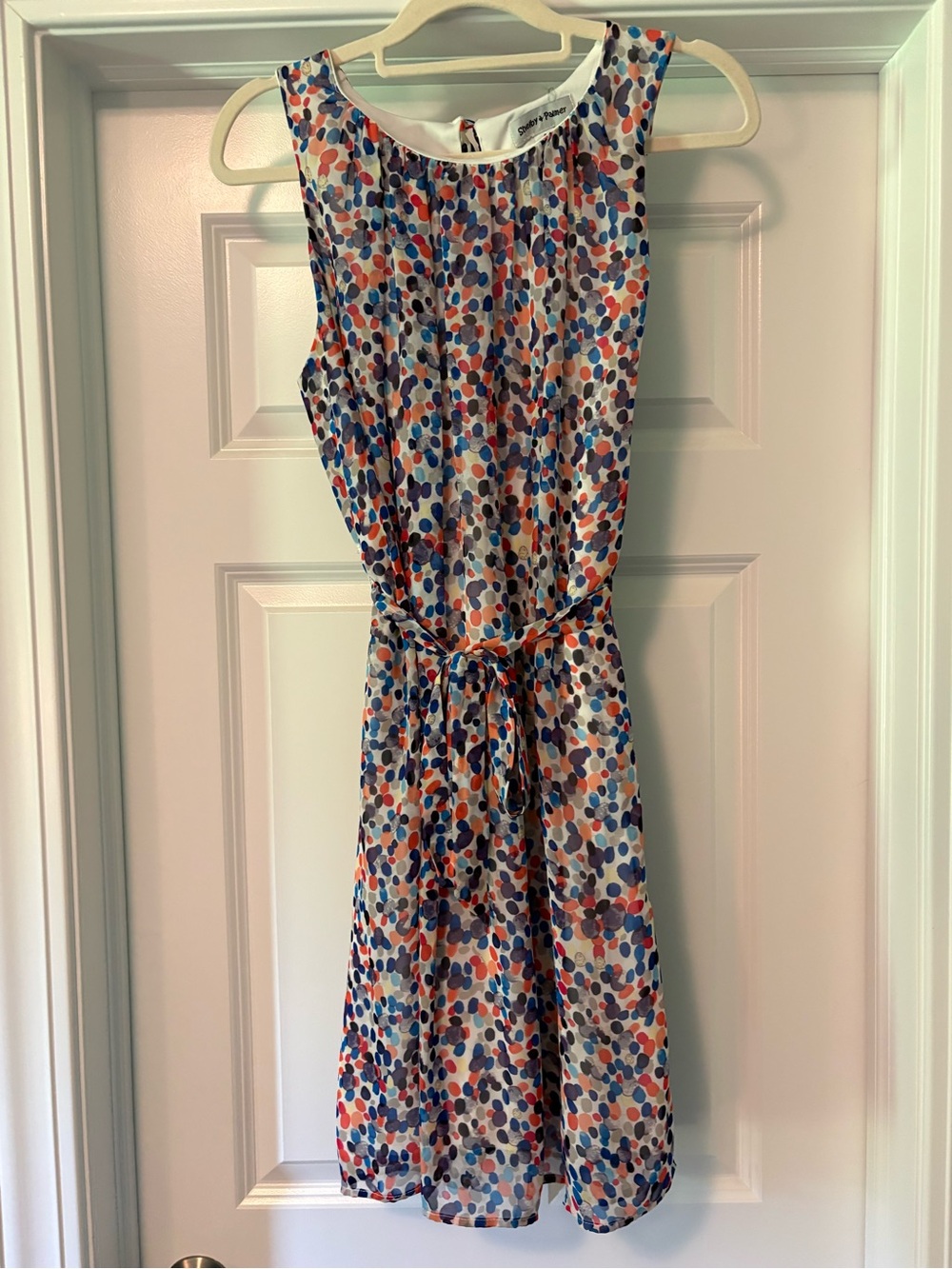 Shelby & Palmer Sleeveless Multicolor Dot Print Tie-Waist Dress